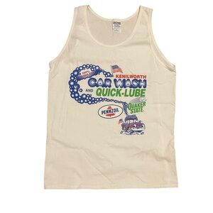 Gildan Activewear White Vintage Y2K Car Wash And Quick-Lube Men Tank Top Sz M
